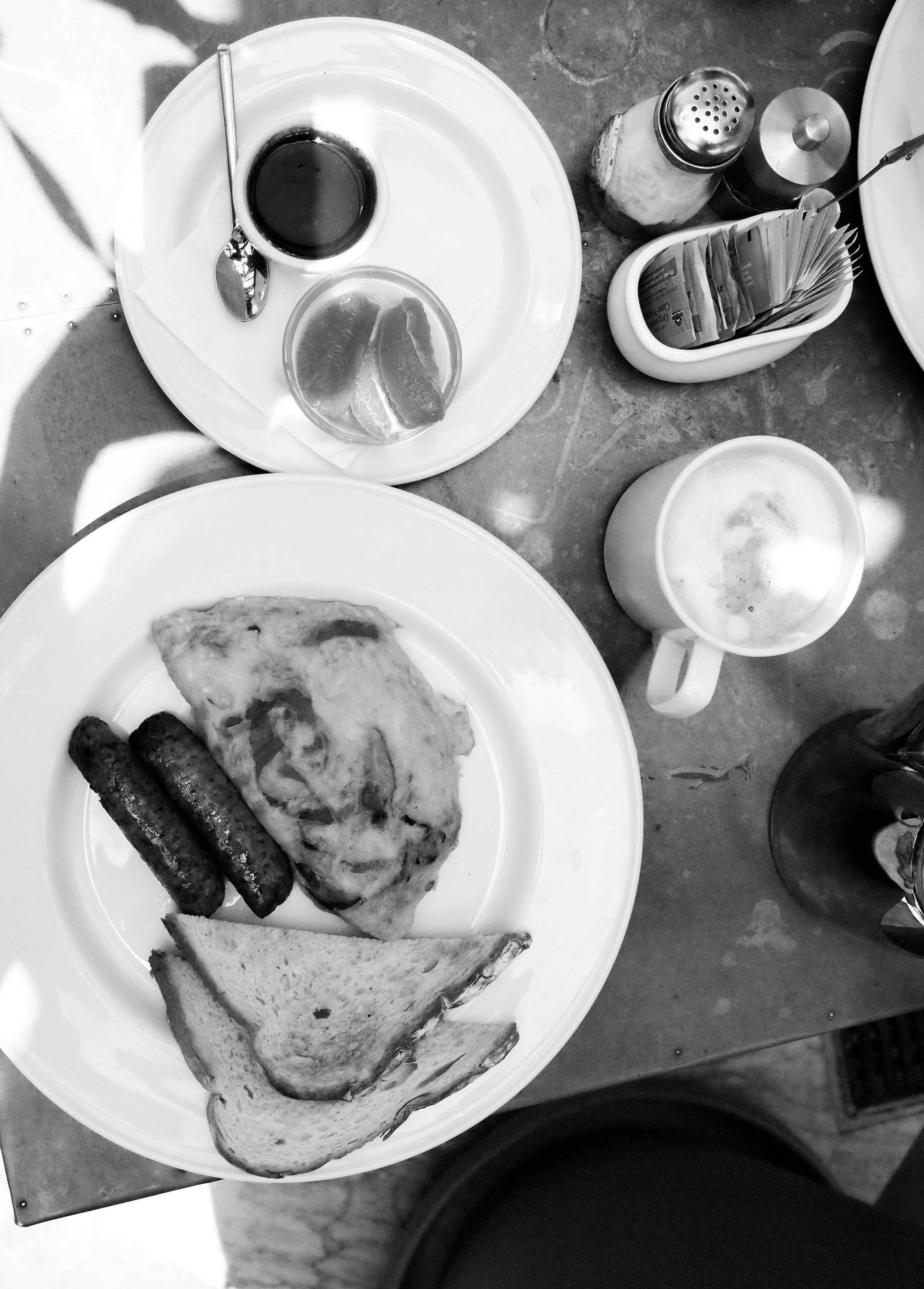 black and white breakfast.